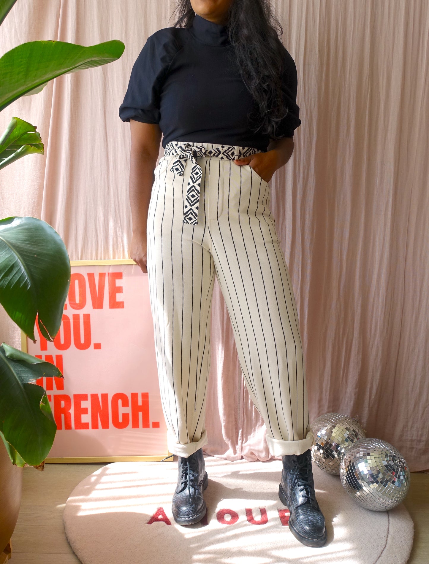 10DAYS pinstripe soft jogger creme