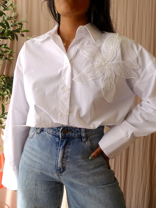 Zara big flower poplin shirt wit