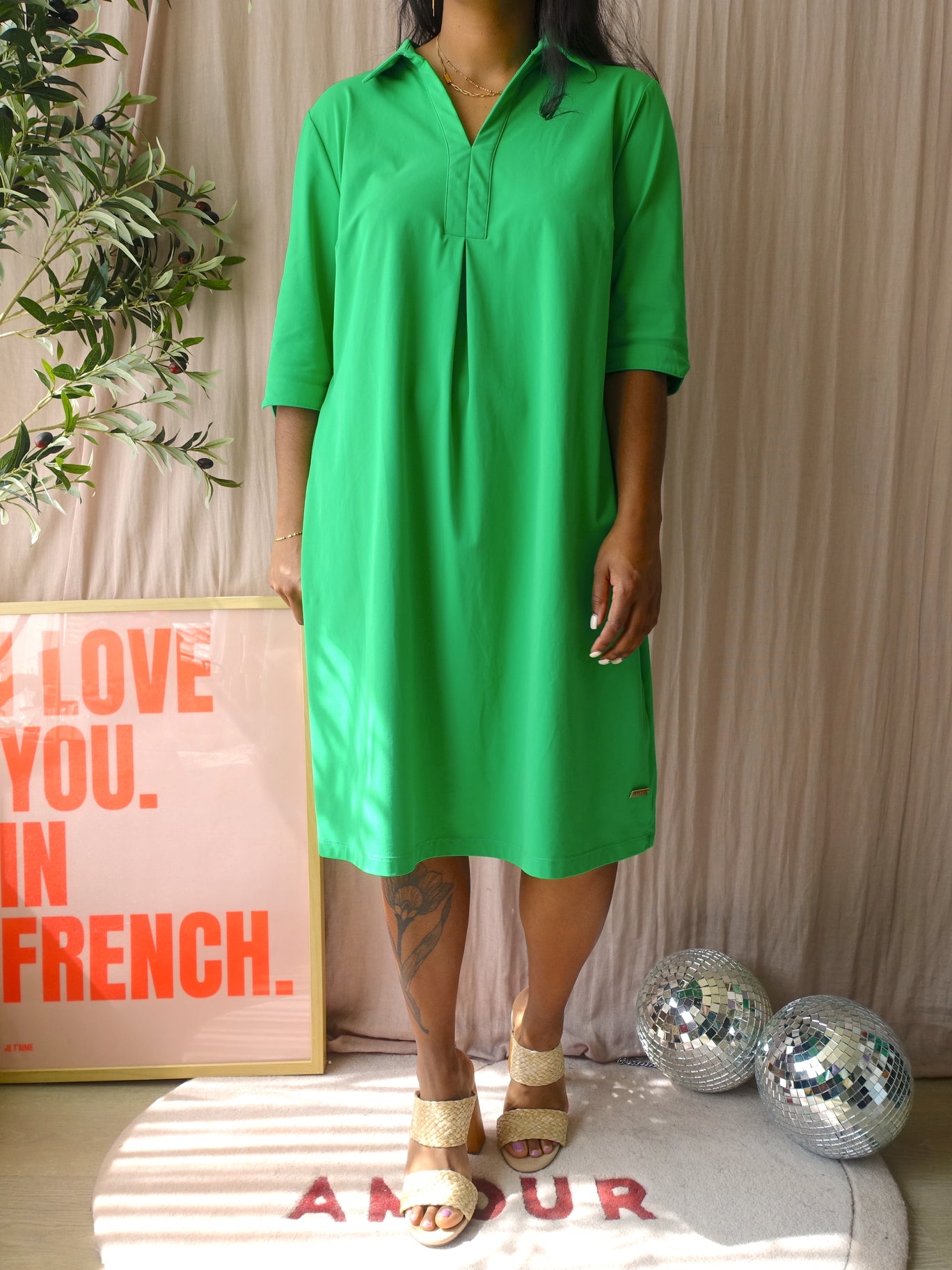 Aime Balance travel quality midi jurk classic green
