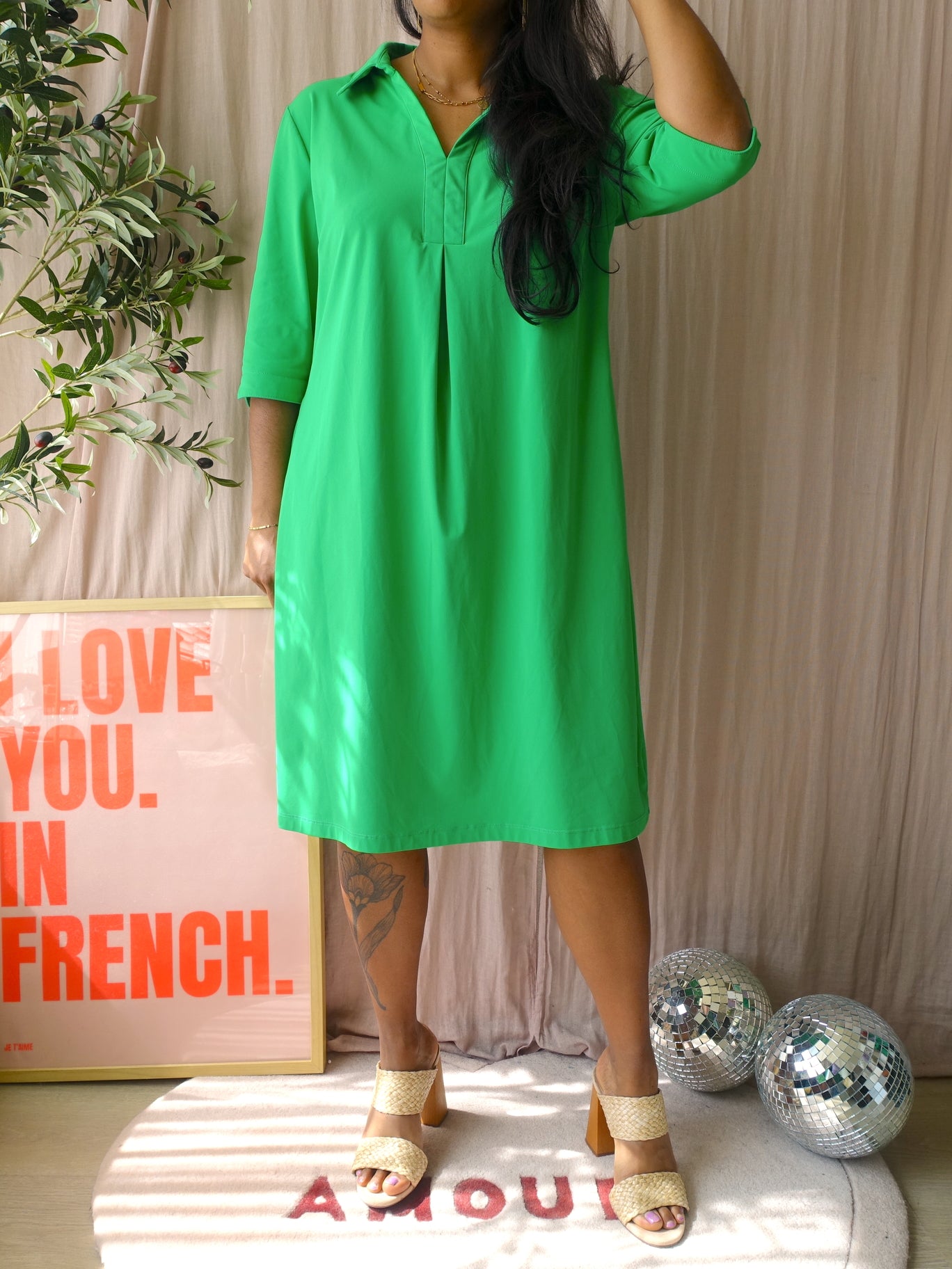 Aime Balance travel quality midi jurk classic green