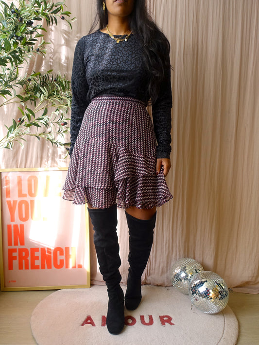 Reiss high waist graphic print ruffle skirt