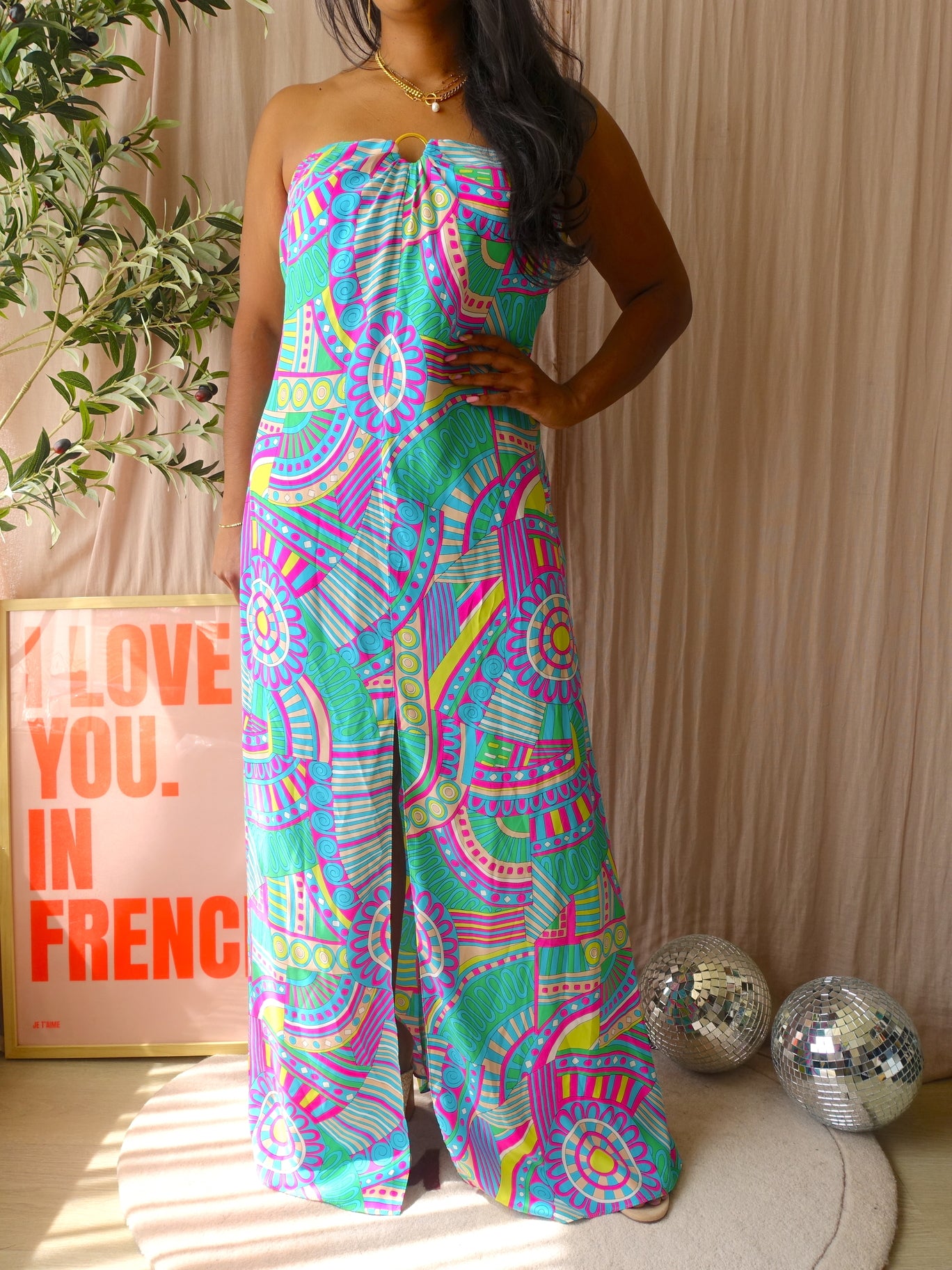 Alice & Trixie 100% silk strapless maxi jurk