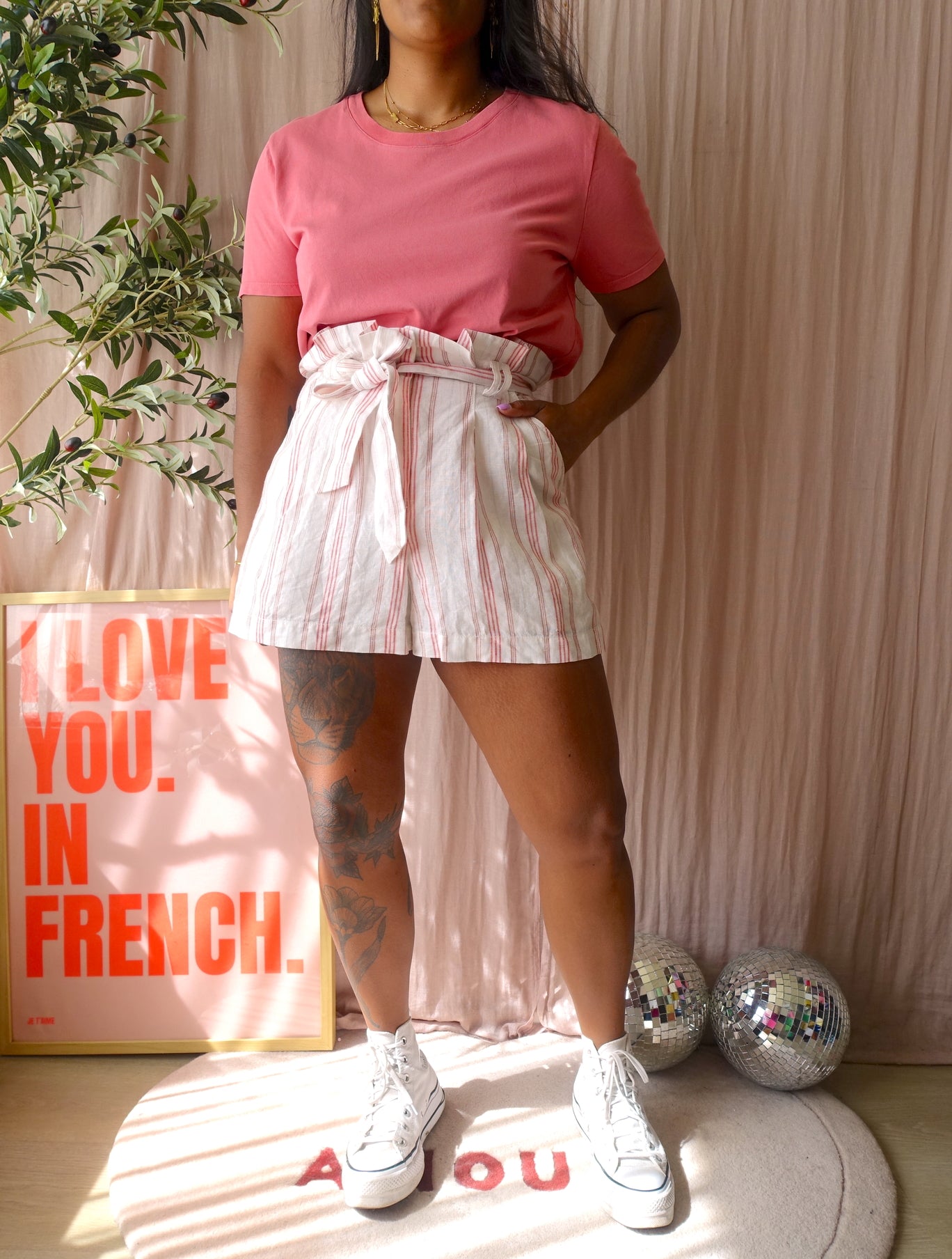 Rebecca Taylor striped linnen paperbag shorts