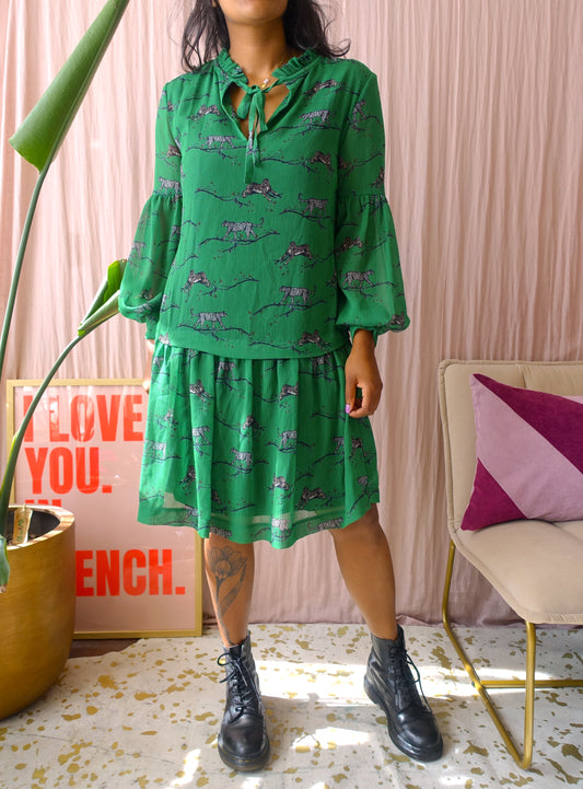 Ana Alcazar classic green leopard jurk