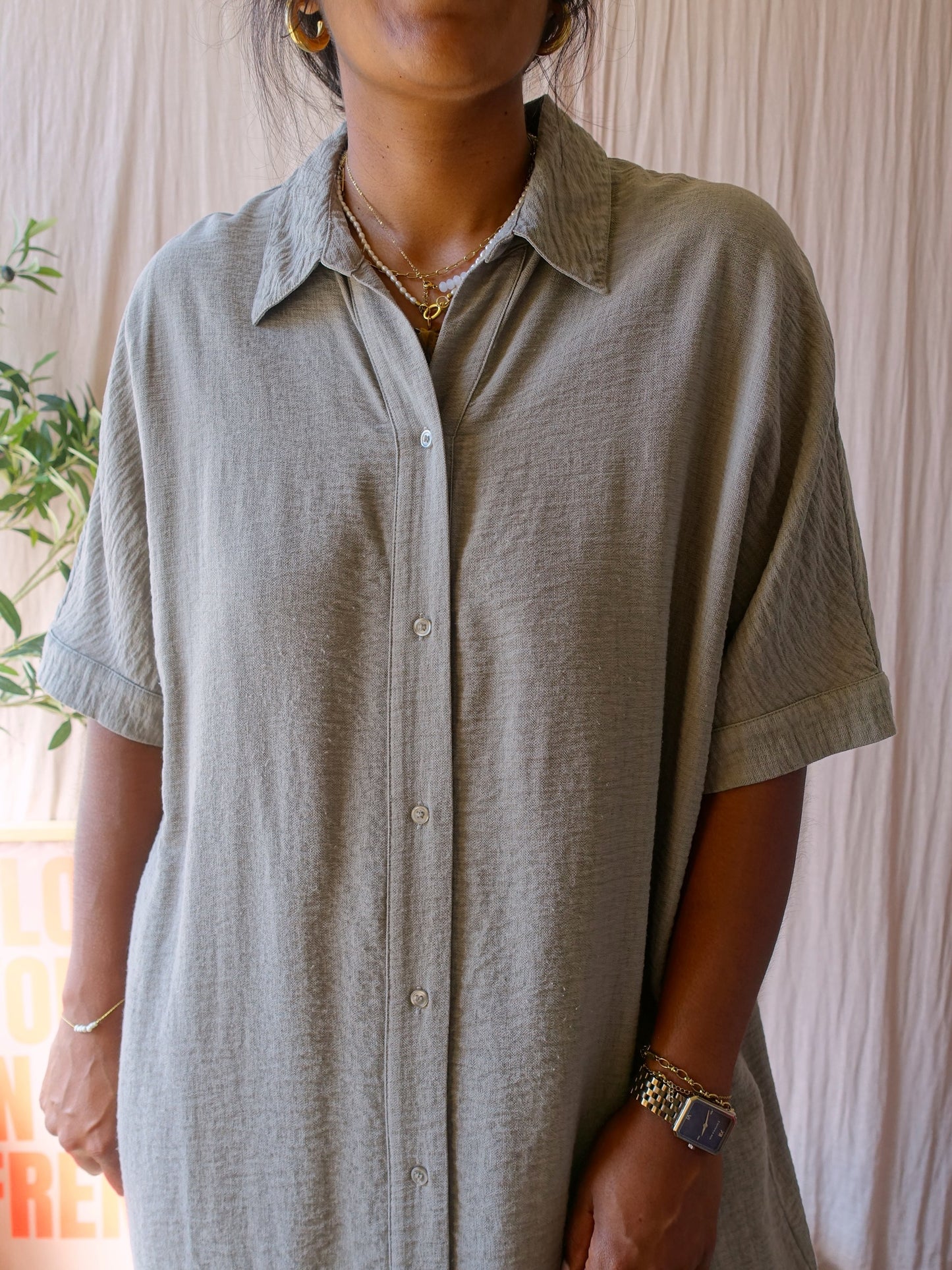 YAYA loose fit midi jurk taupe grey