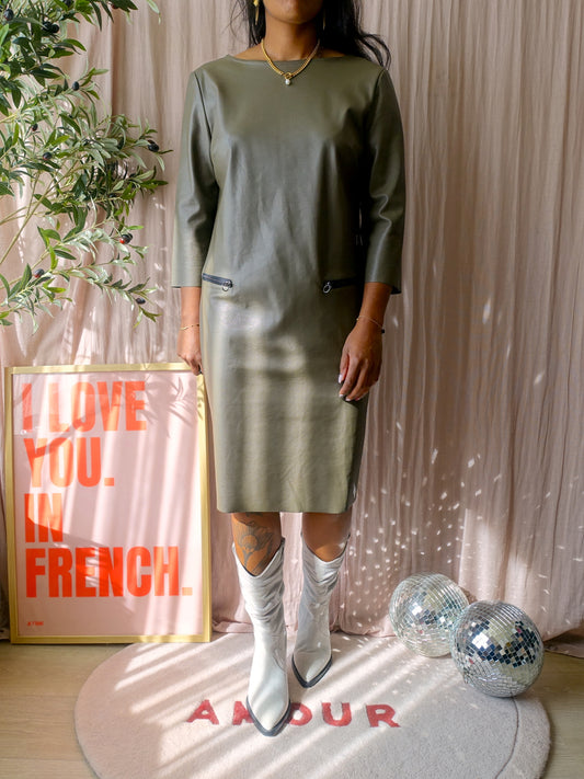 Anna van Toor vegan leather midi jurk mud