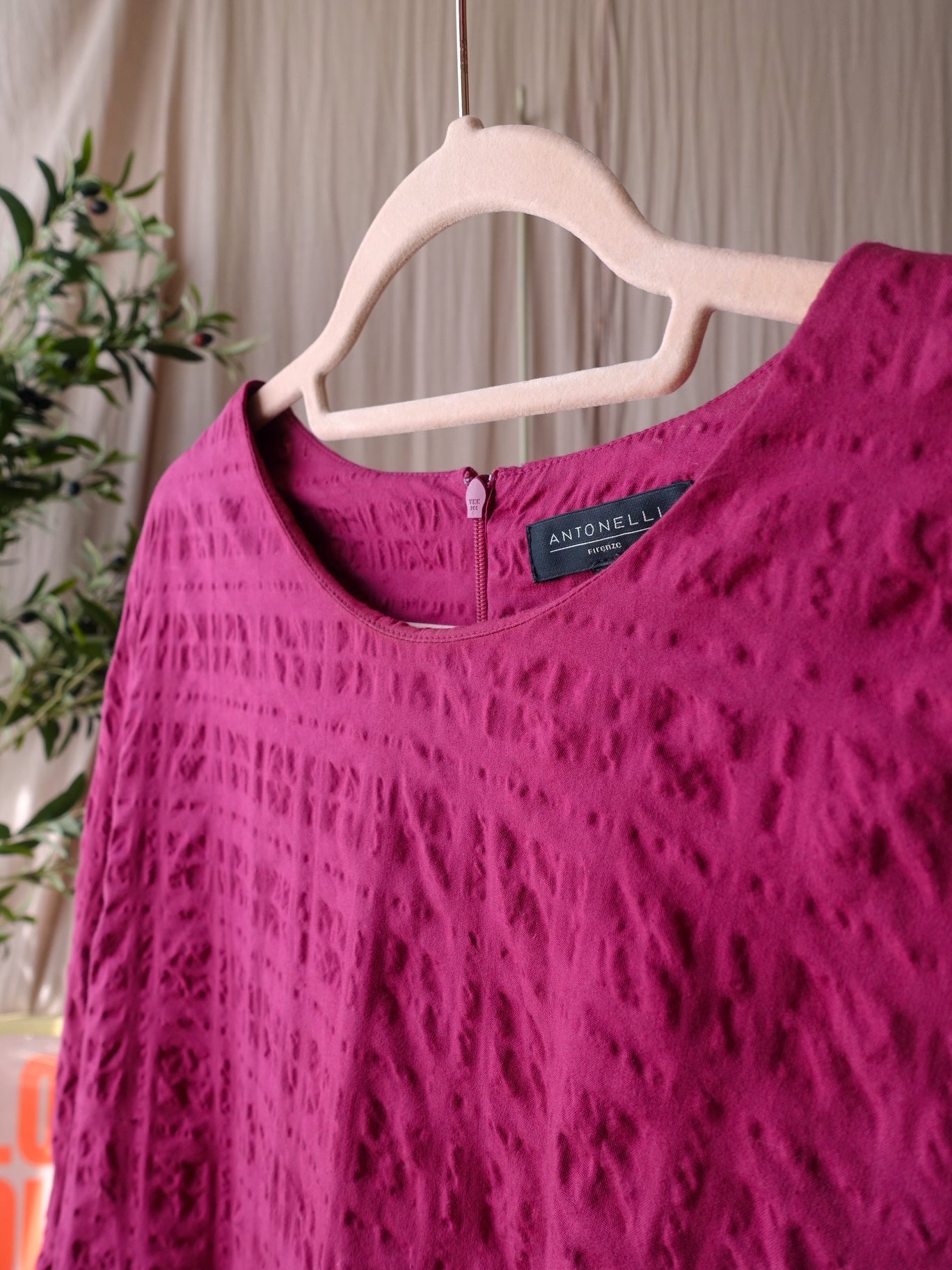 Antonelli Firenze seersucker midi jurk magenta