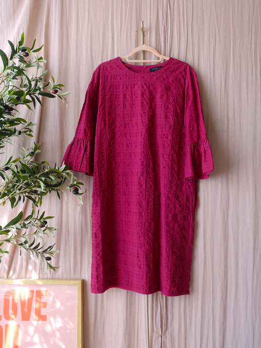 Antonelli Firenze seersucker midi jurk magenta