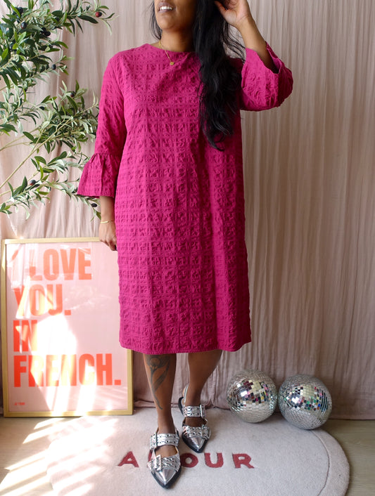 Antonelli Firenze seersucker midi jurk magenta