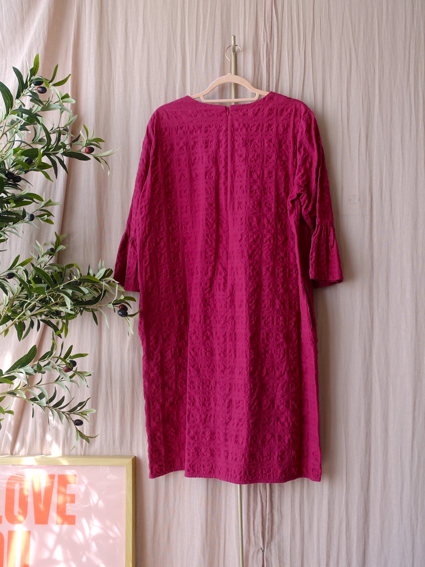 Antonelli Firenze seersucker midi jurk magenta