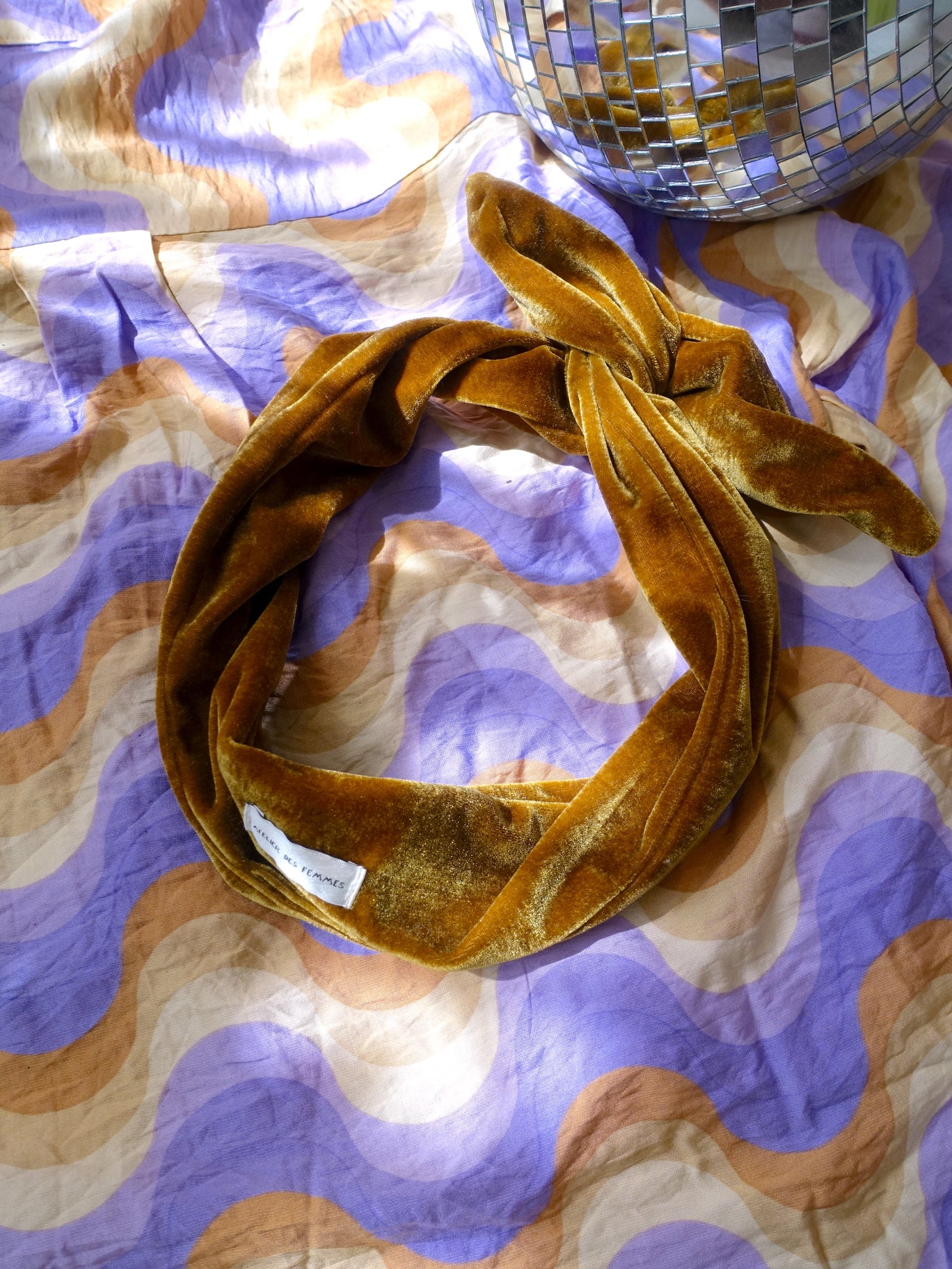 Atelier Des Femmes handmade velvet bandeau golden ochre