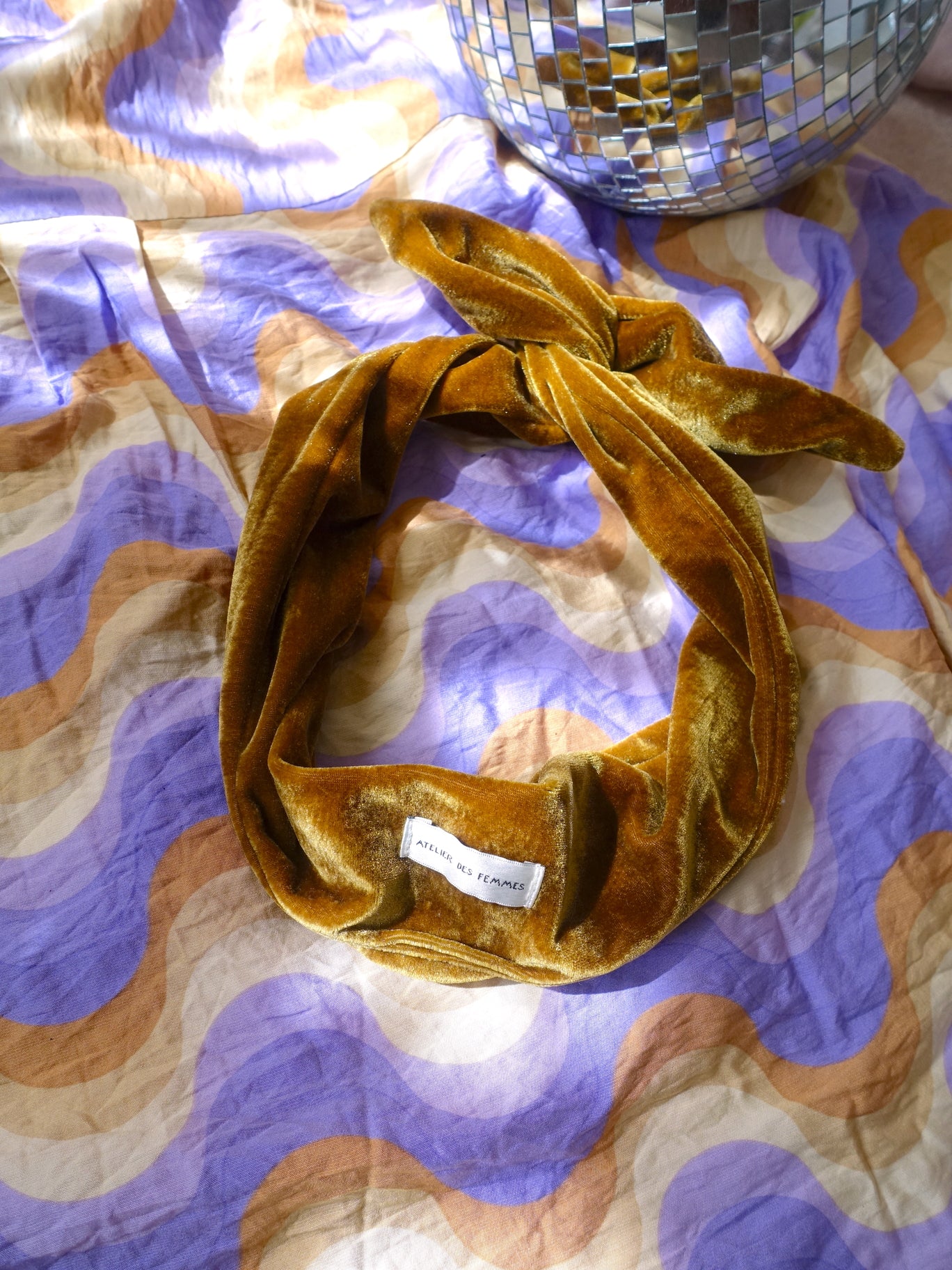 Atelier Des Femmes handmade velvet bandeau golden ochre