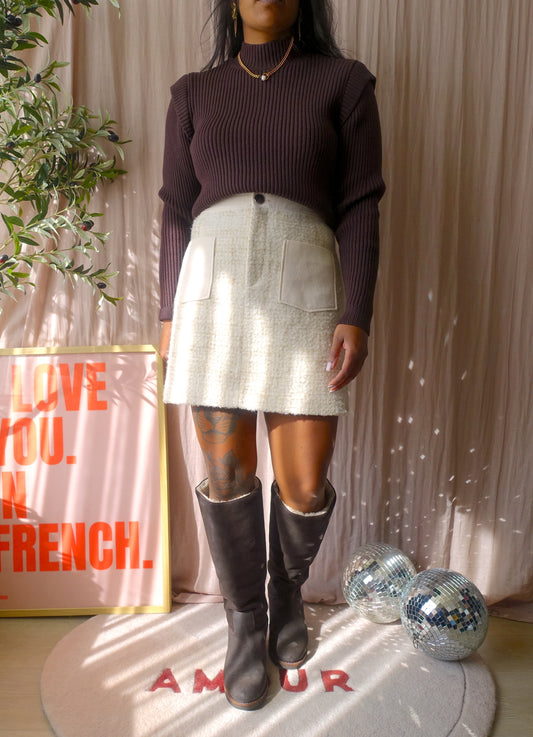 Ba&sh Filea bouclé tweed rok ecru