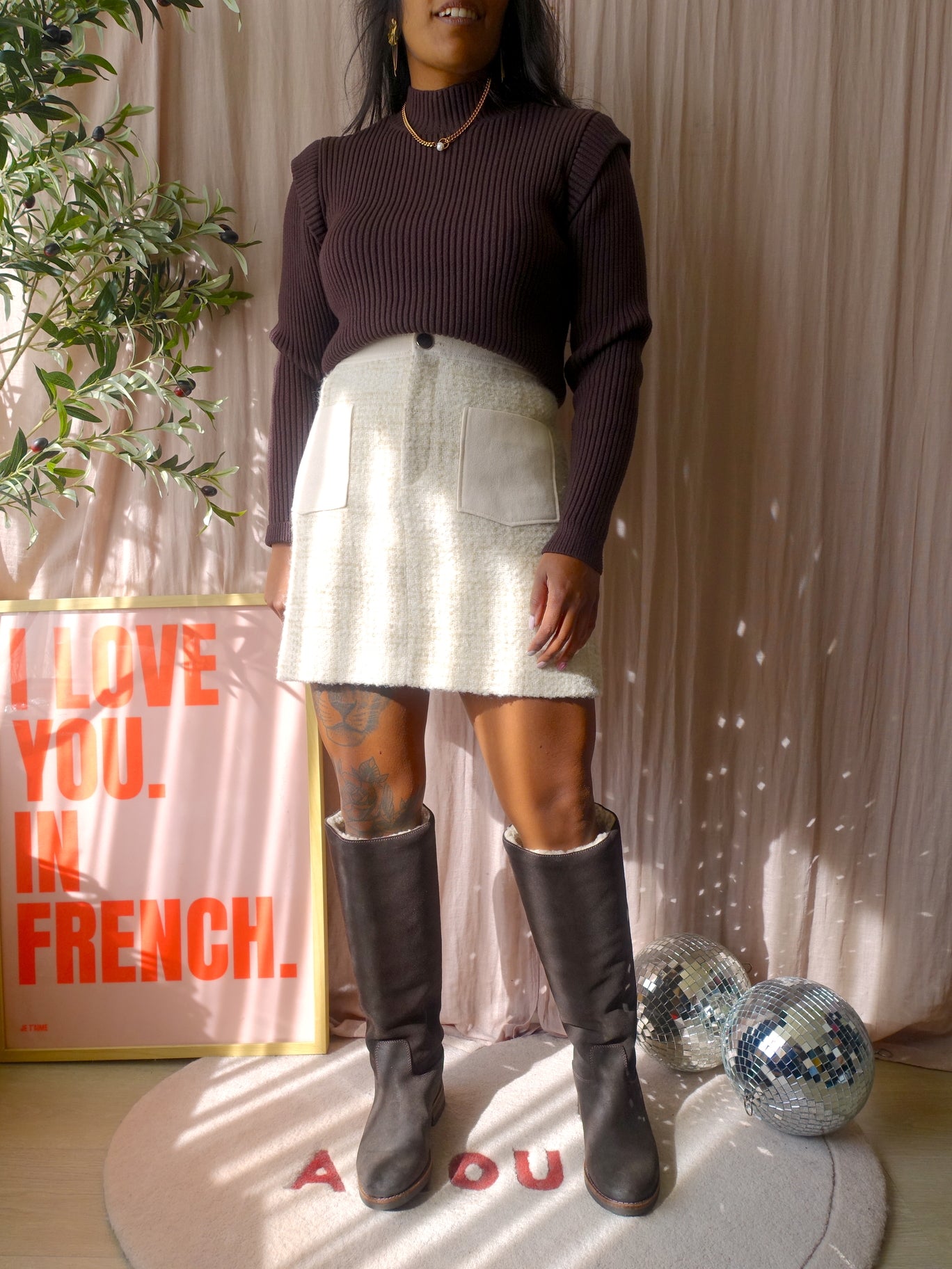 Ba&sh Filea bouclé tweed rok ecru