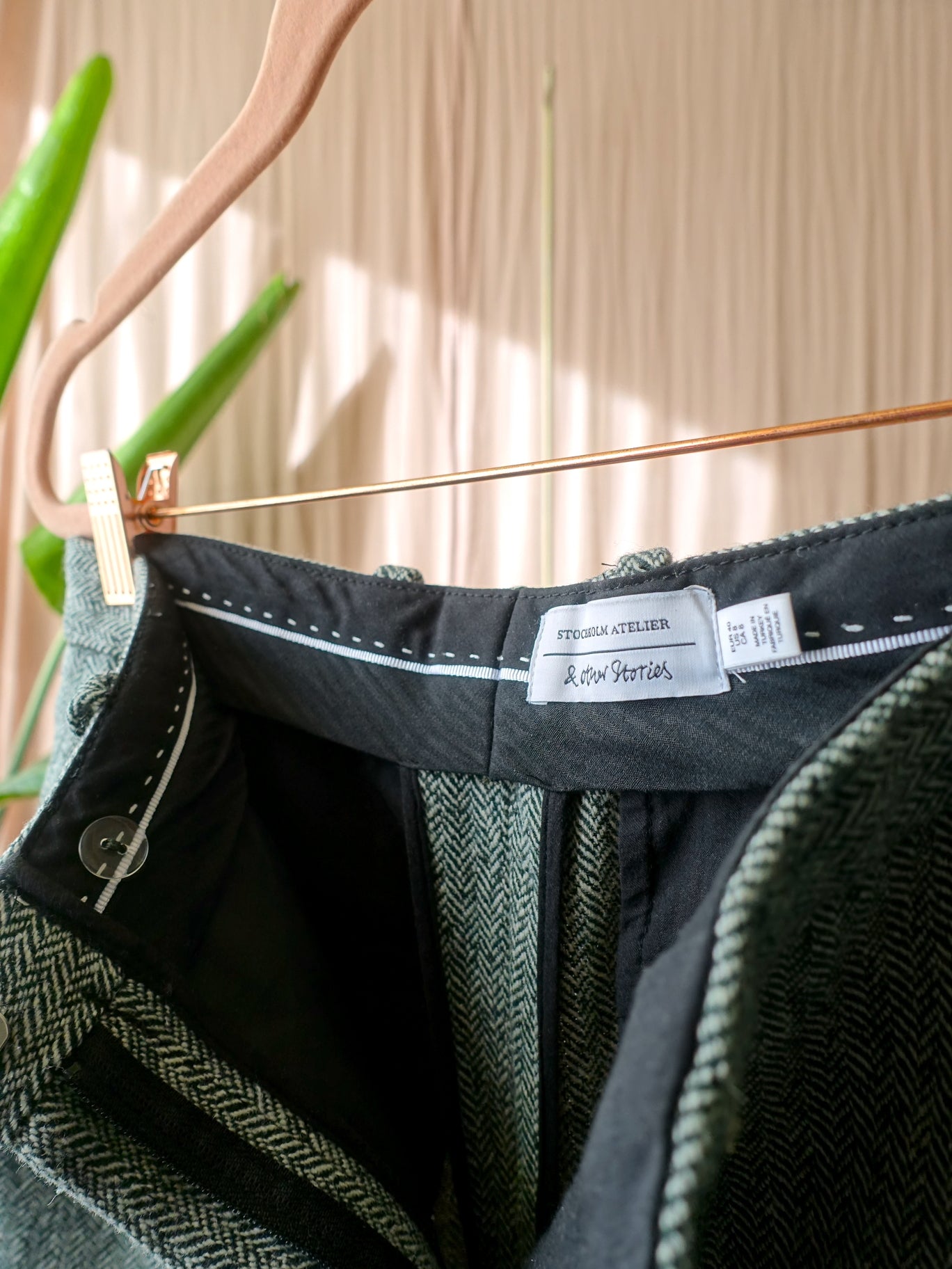 & Other Stories wide leg wool pants dark green