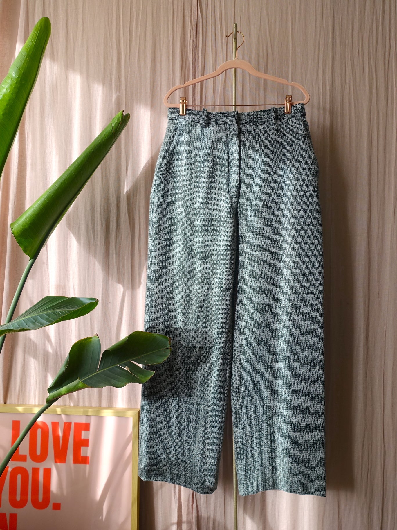 & Other Stories wide leg wool pants dark green