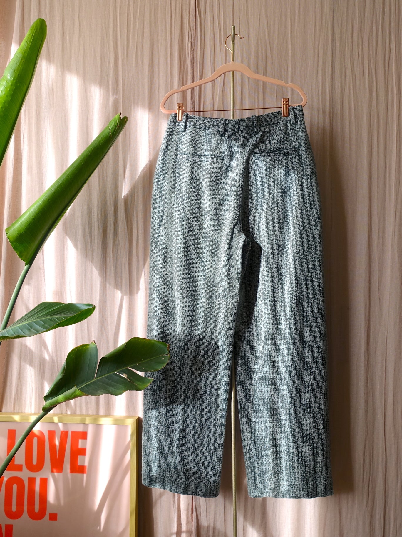 & Other Stories wide leg wool pants dark green