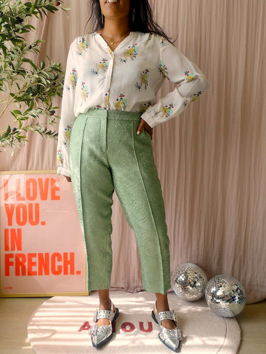 By Malene Birger Santsi jacquard trousers jade green