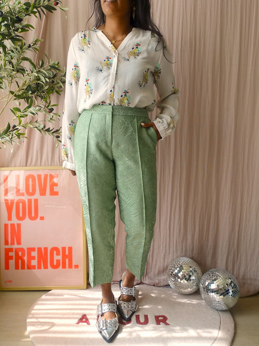 By Malene Birger Santsi jacquard trousers jade green