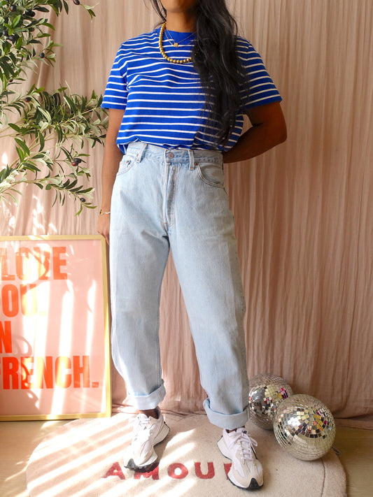 COS boxy fit striped tee royal blue / white