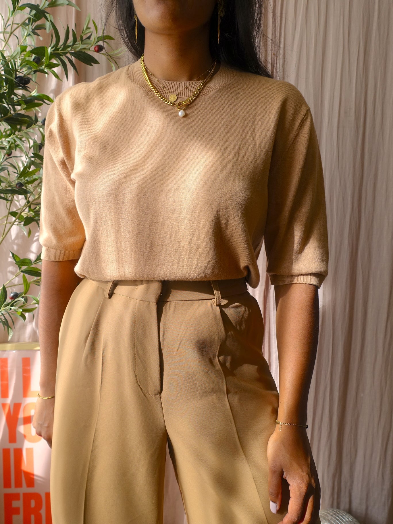 Shoeby powersuit straight leg pants camel