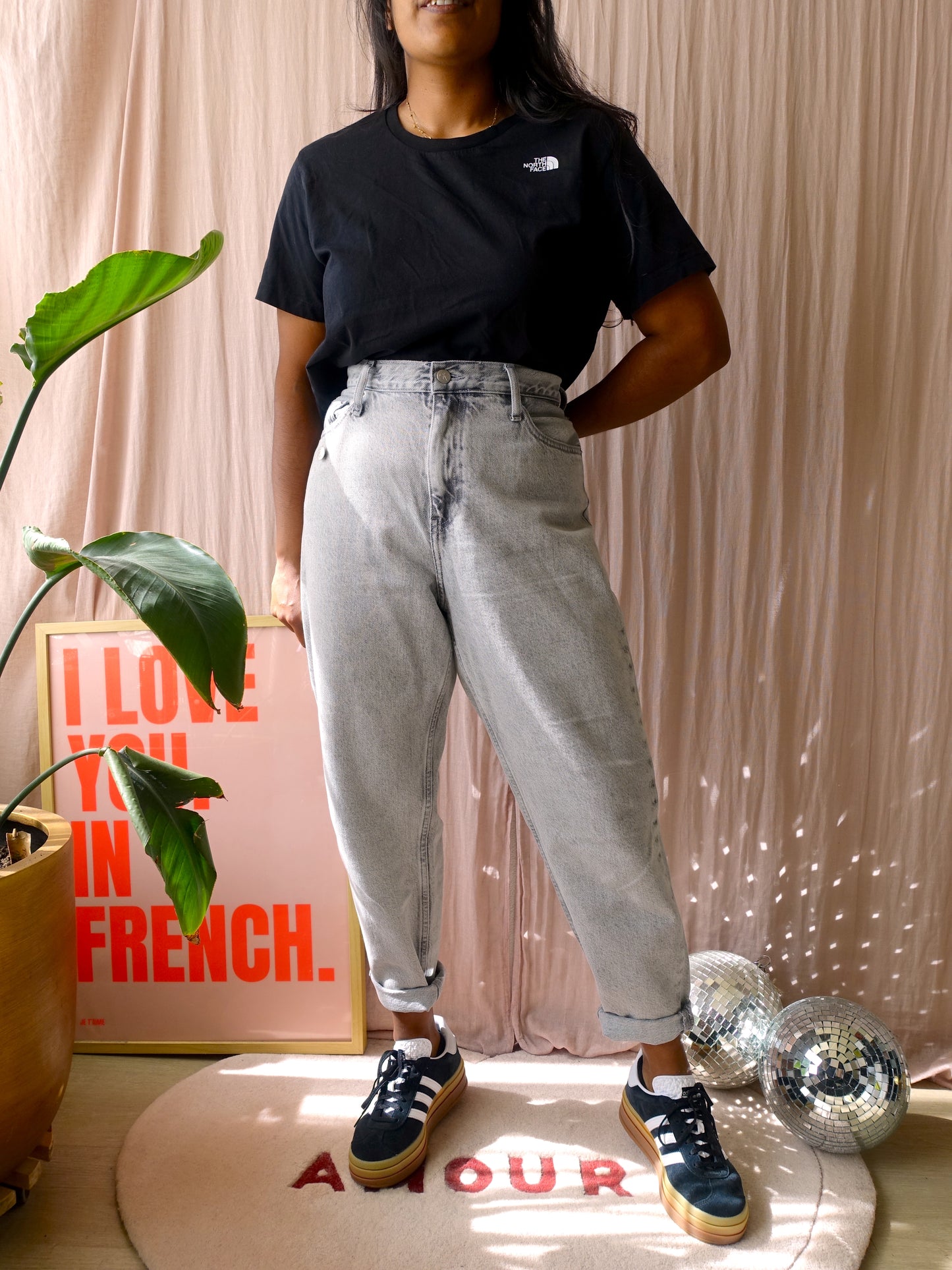 The North Face cropped backprint tee zwart