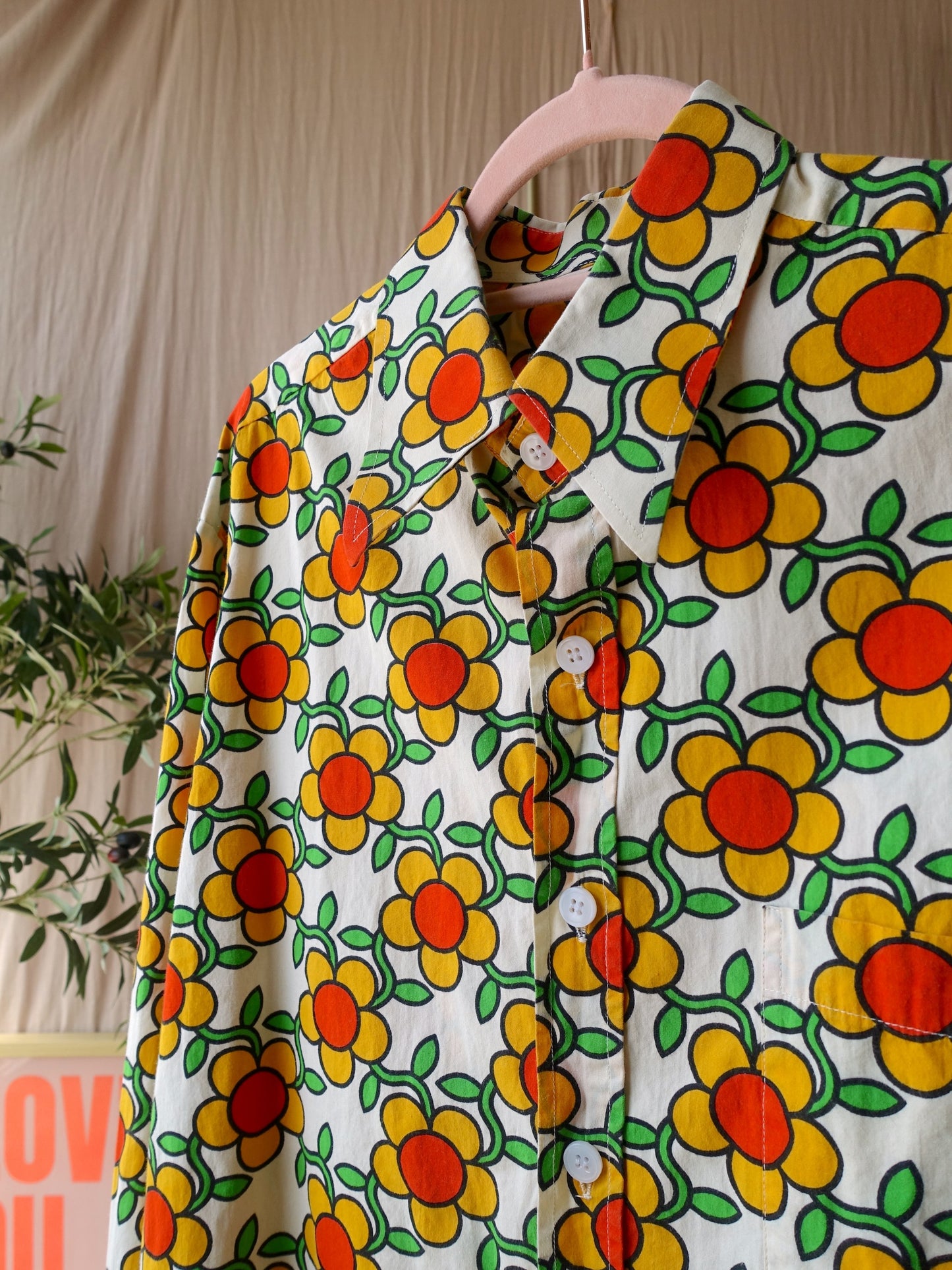 Chenaski retro flower poplin cotton shirt