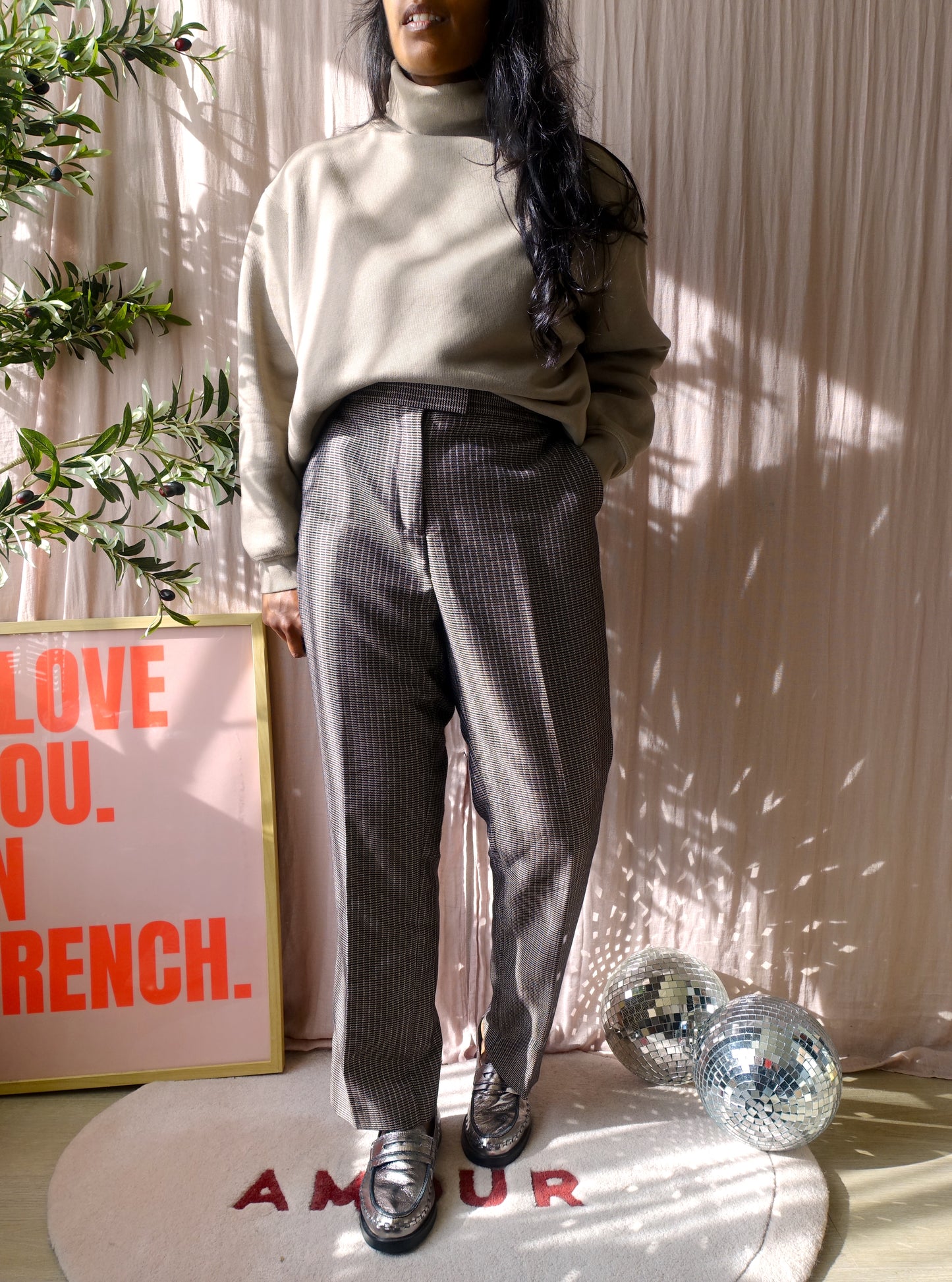Reiss jacquard lurex pantalon taupe