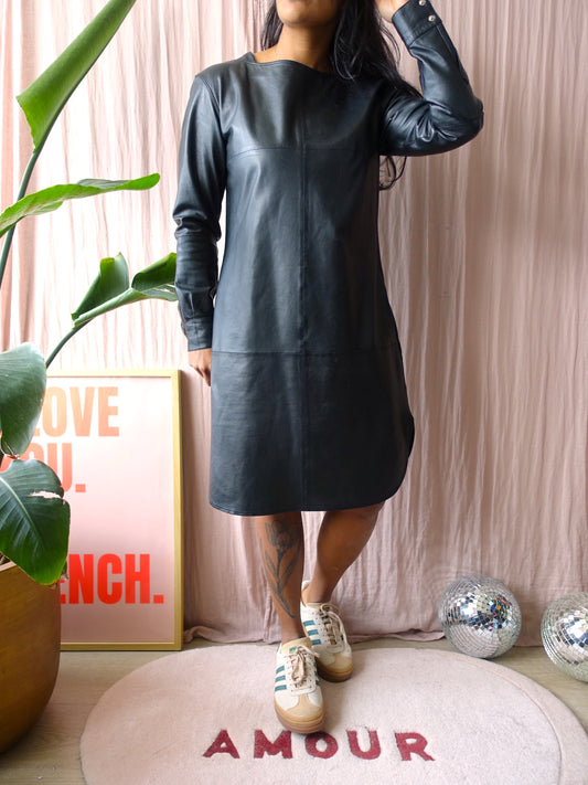 Closed lamslederen midi jurk zwart