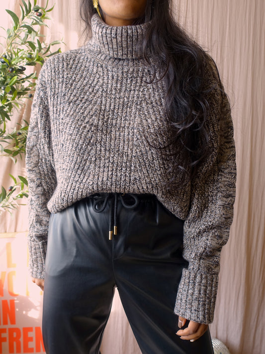 Co'couture row boxy fit col knit greige