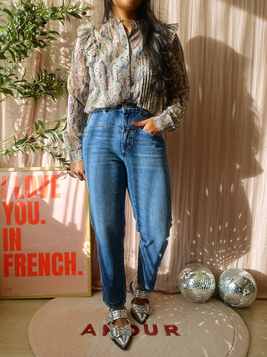 Closed pedal pusher relaxed fit jeans indigo