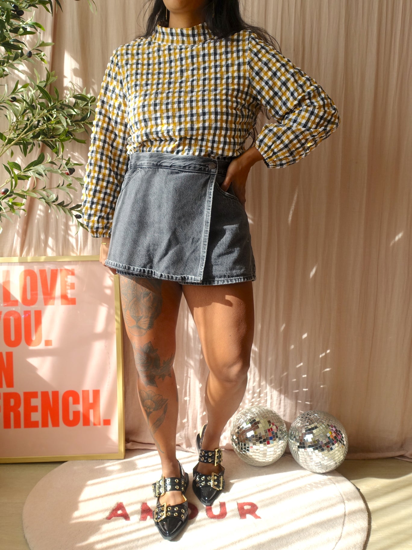 Co'couture seersucker checkered top charlotte