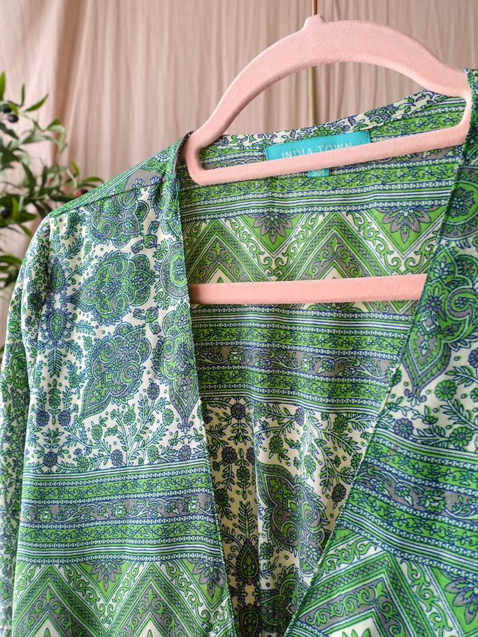 Silkblend Indian bohemian wrap over jurk groen