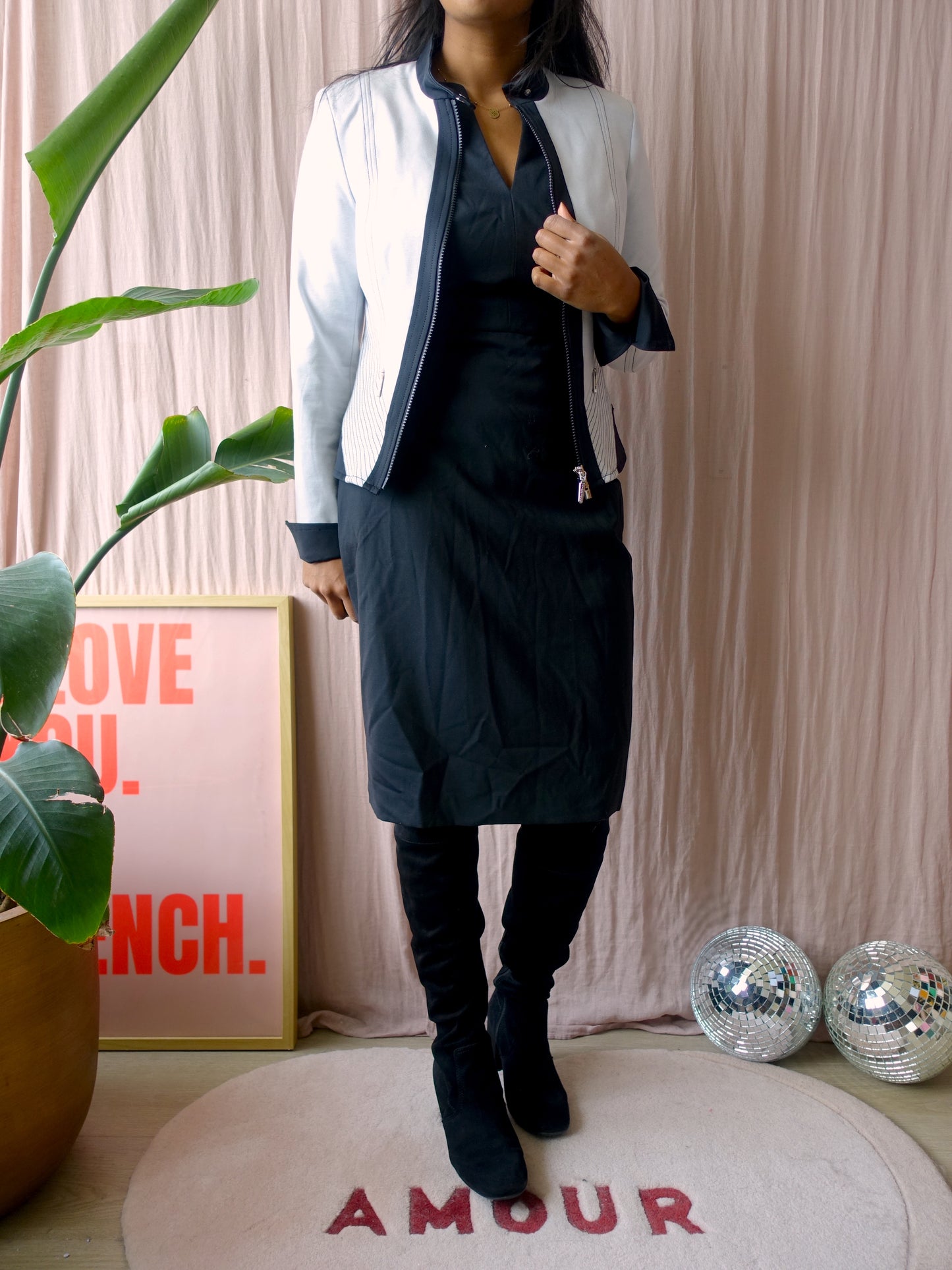 Paul Smith classy midi black dress leather details