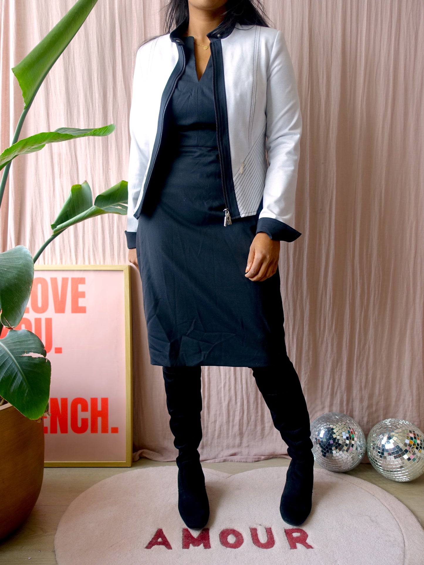 Paul Smith classy midi black dress leather details
