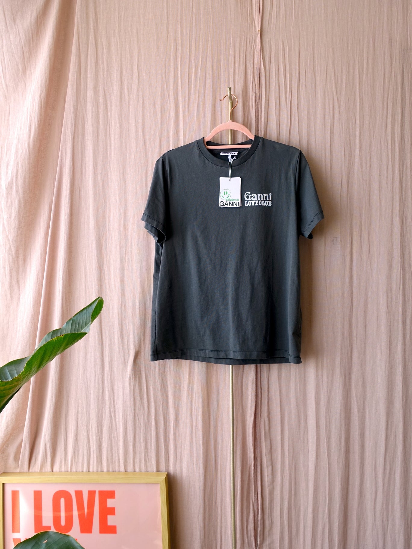 Ganni love club program backprint logo tee ash