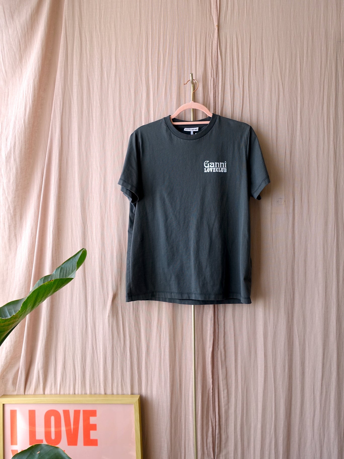 Ganni love club program backprint logo tee ash