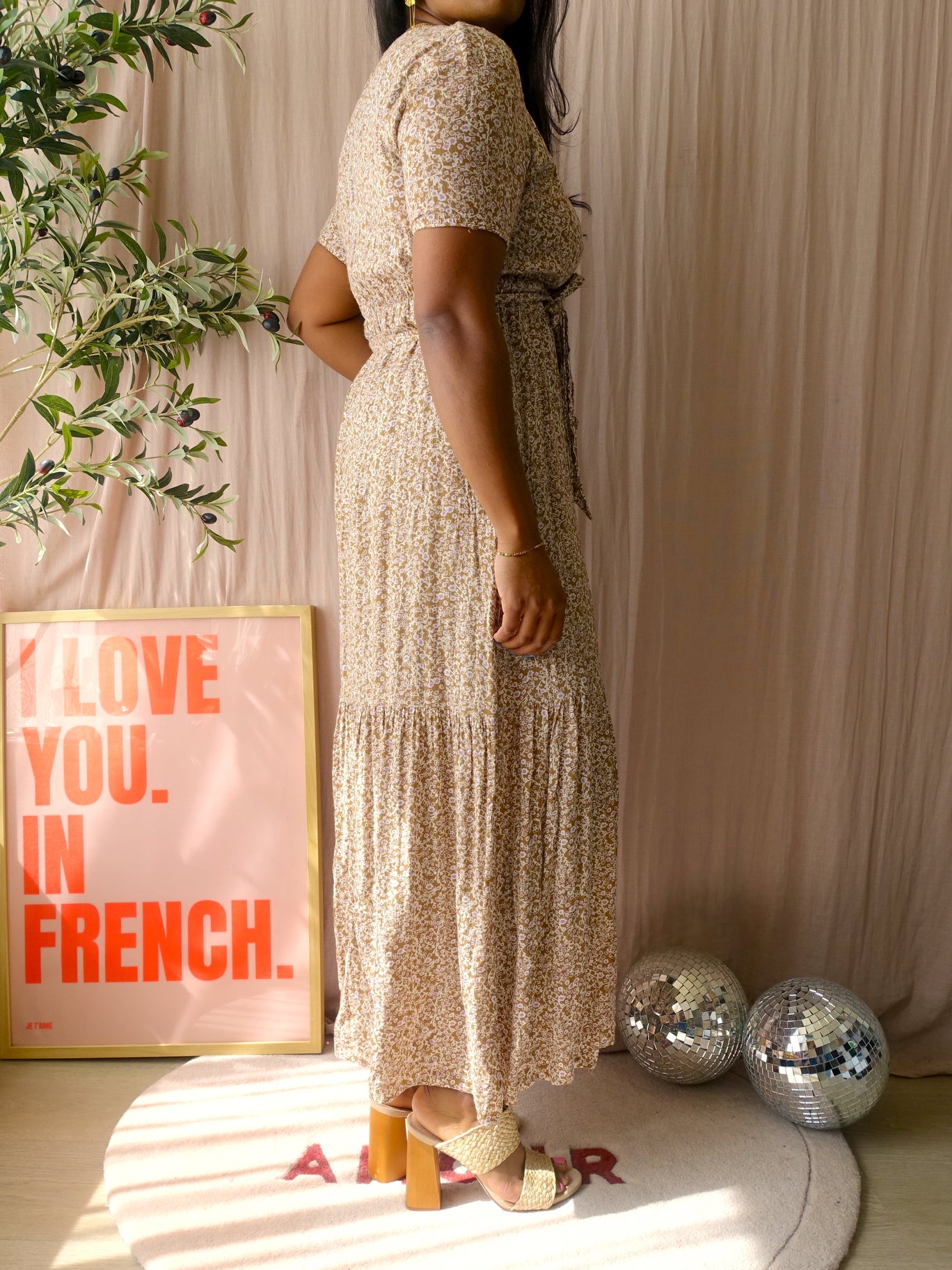 Circle Of Trust happy tree upcycled maxi jurk beige