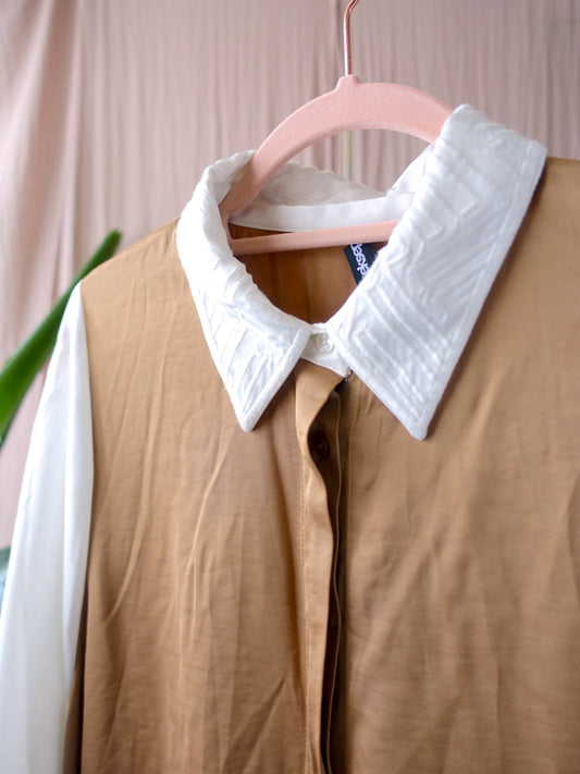 Shoeby classy embroidered shirt camel / wit