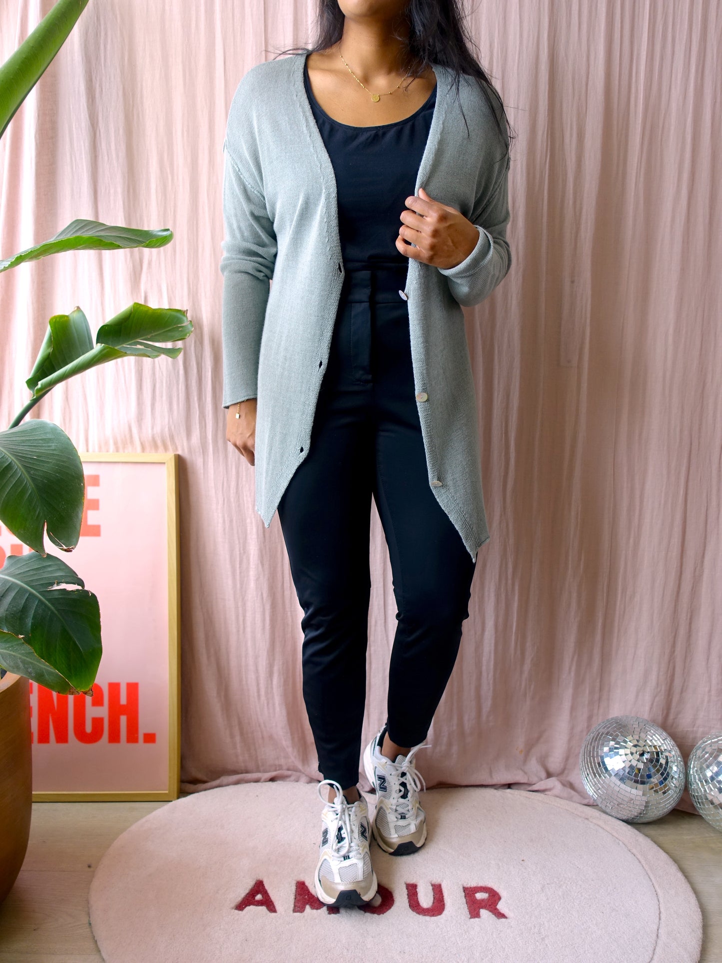 Simple light knit cardigan jade groen