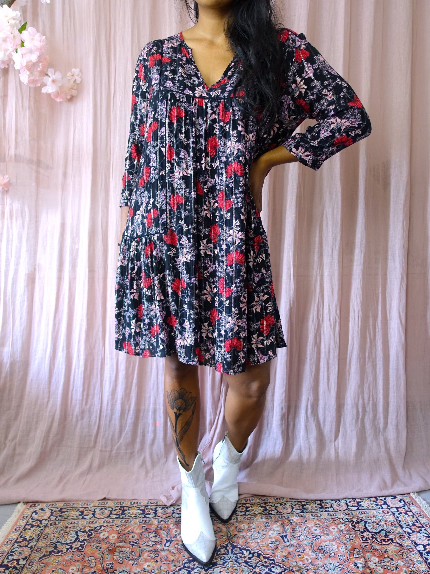 Ba&sh eve floral viscose lurex jurk
