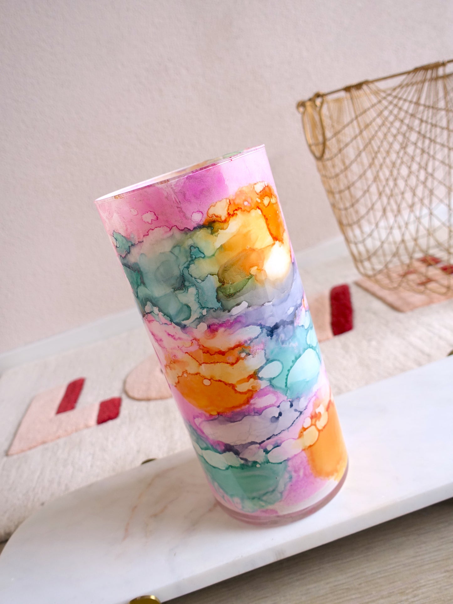 Fidiro glass vaas hoog pastel