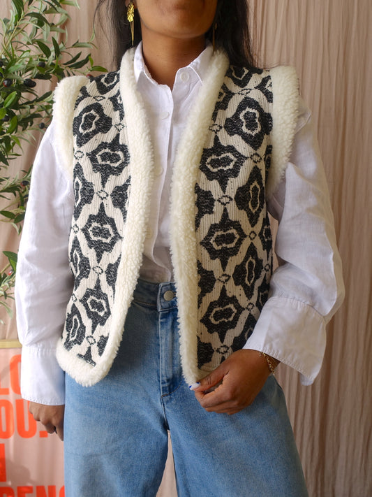 Nukus elise jacquard bouclé gilet ecru / zwart