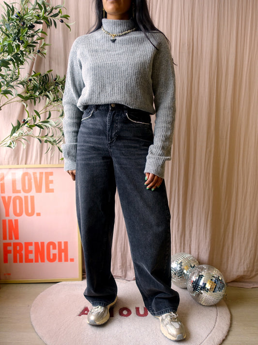 Maje Paris embellished strass straight leg jeans noir