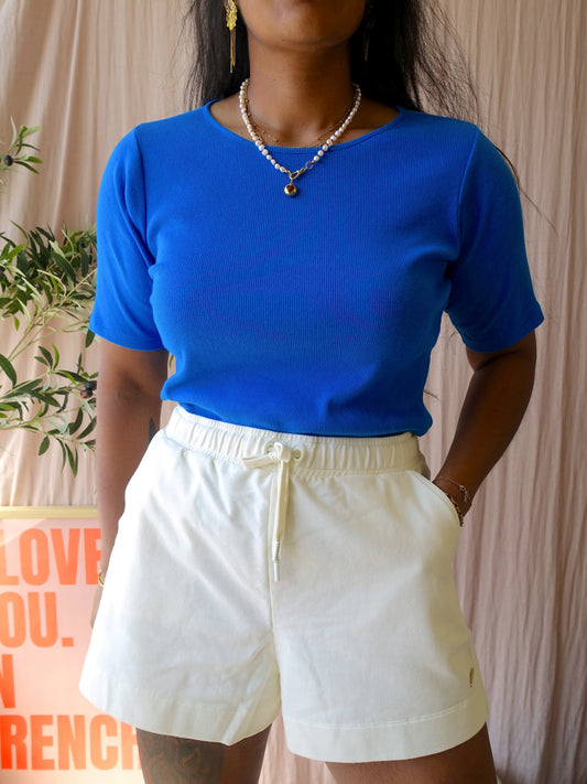 Studio Anneloes rib stretch cotton tee kobalt