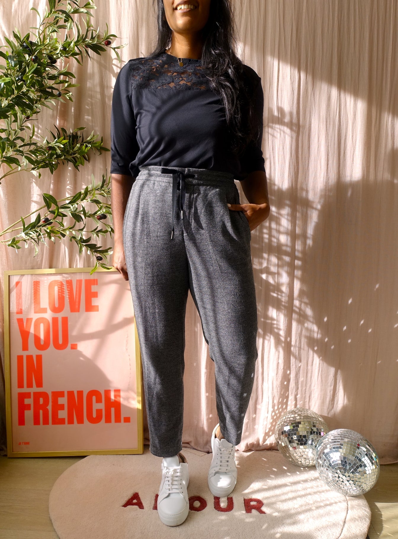 Drykorn high waist cropped pants platinum grey melange