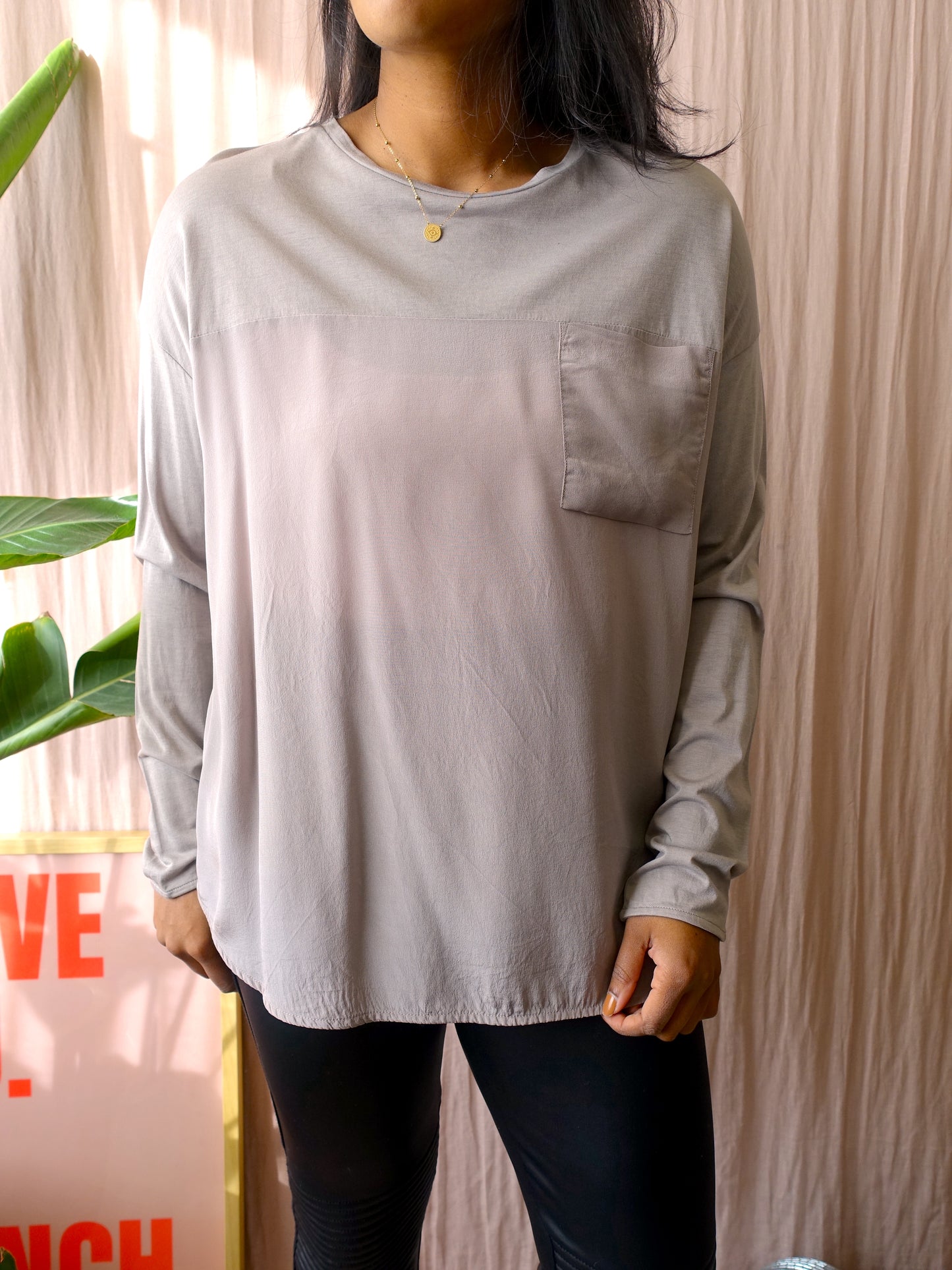 Drykorn silk blend top metal grey