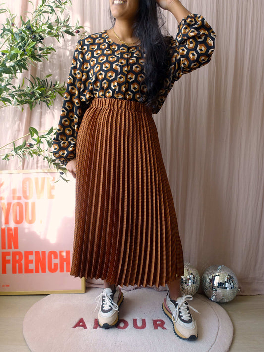 Elena Mirò graphic print top cognac / zwart