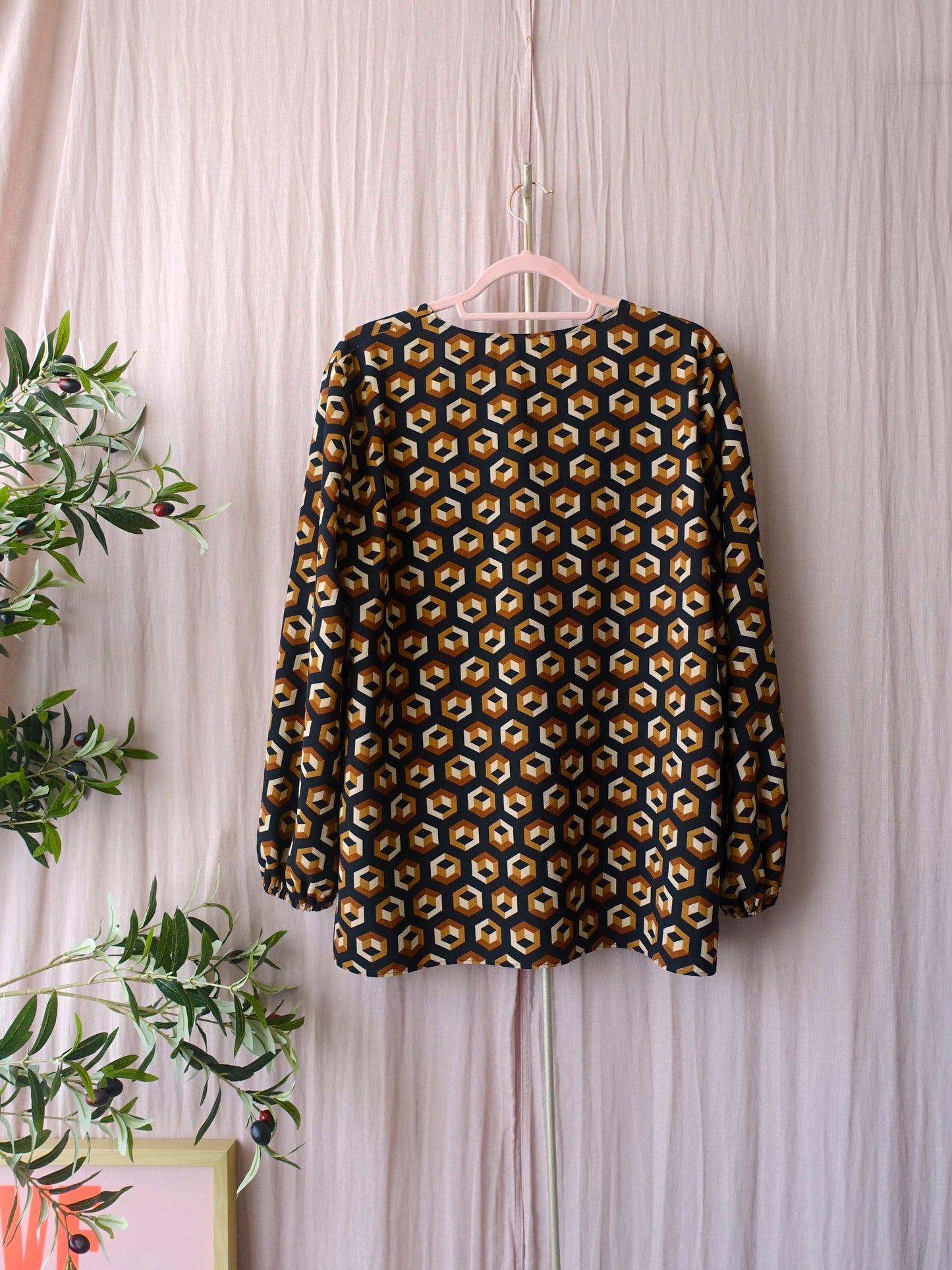 Elena Mirò graphic print top cognac / zwart