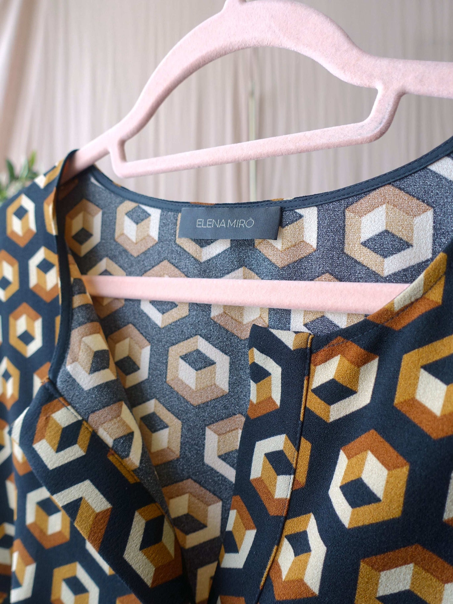 Elena Mirò graphic print top cognac / zwart